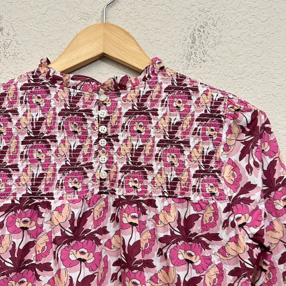 J. CREW Smocked Button-Back Top in Liberty Butterfield Poppy #BL654 - Picture 7 of 12